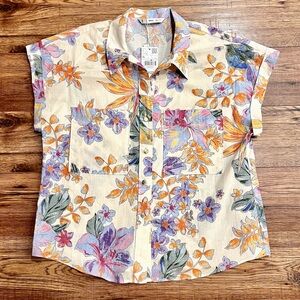Mango floral button up shirt